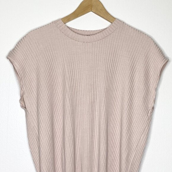 Eileen Fisher Ribbed Knit Top XL Dusty Mauve Pink Short Sleeve Sweater - Picture 3 of 8